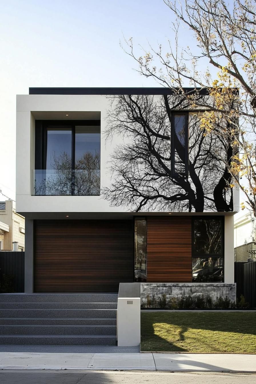 modern terrace house facade with wall art mural 2