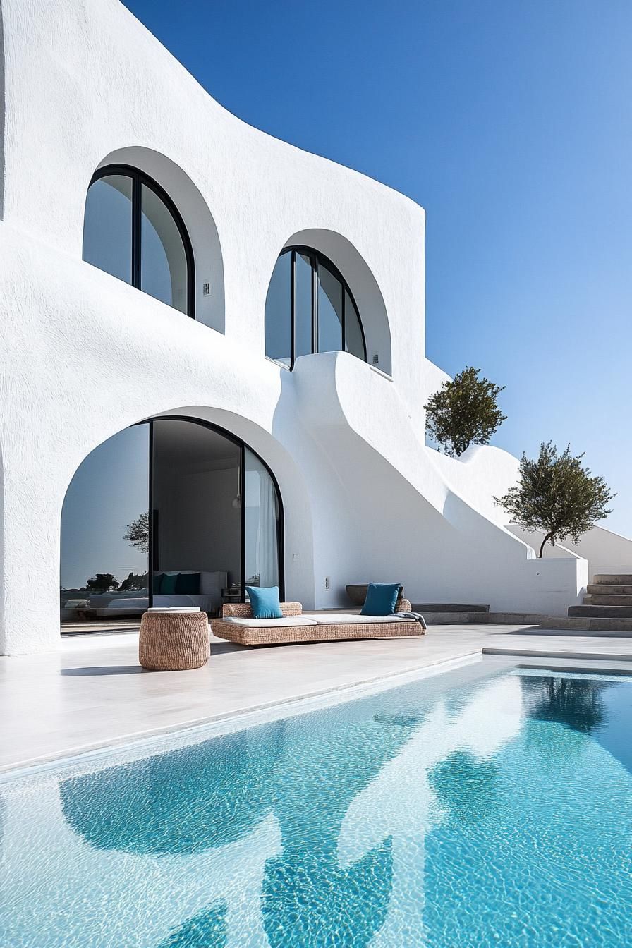 modern big stucco villa with blue accents in Santorini coast 3