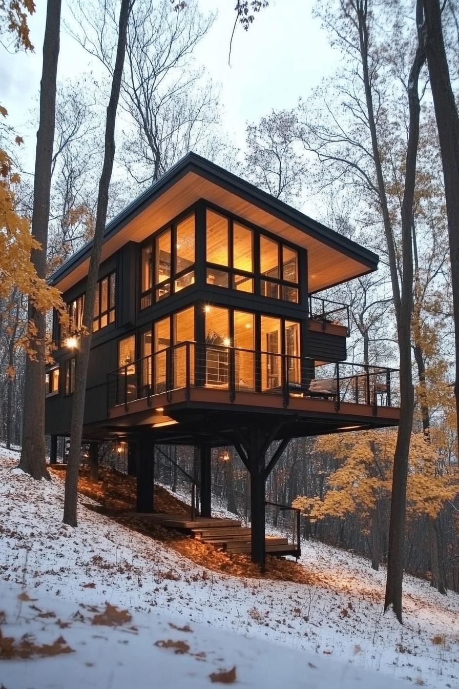 modern treehouse home by the lake