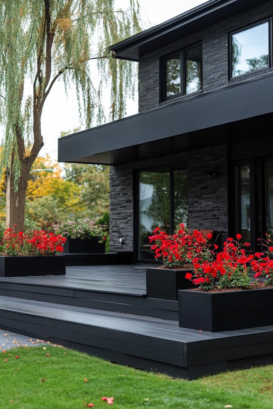 Black Deck With Integrated Black Planter Boxes