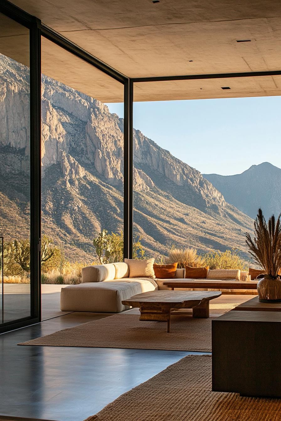 modern minimalist home with large windows and mountain views