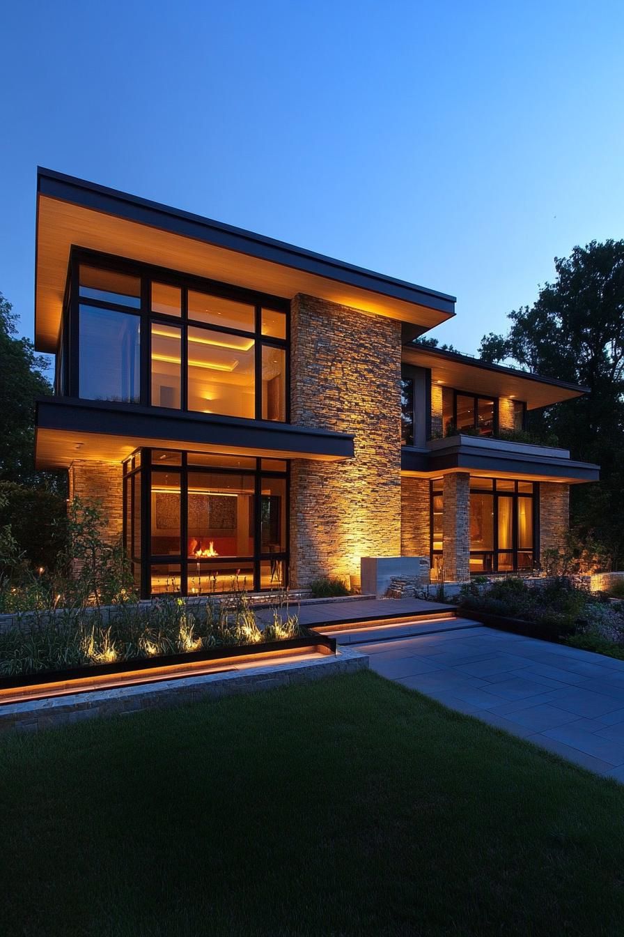 modern suburban mansion with LED lighting 3