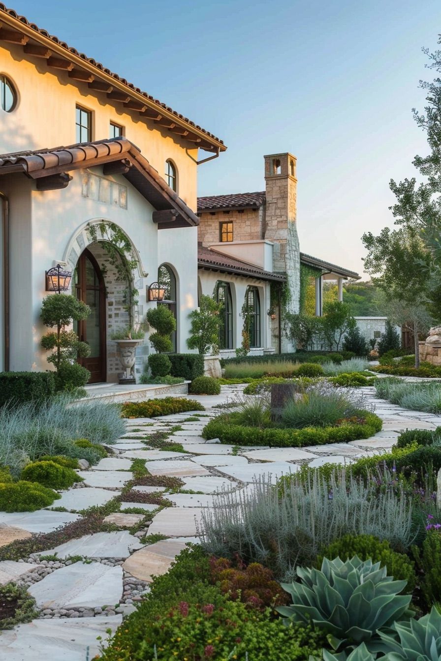 mediterranean house stone paved pathway