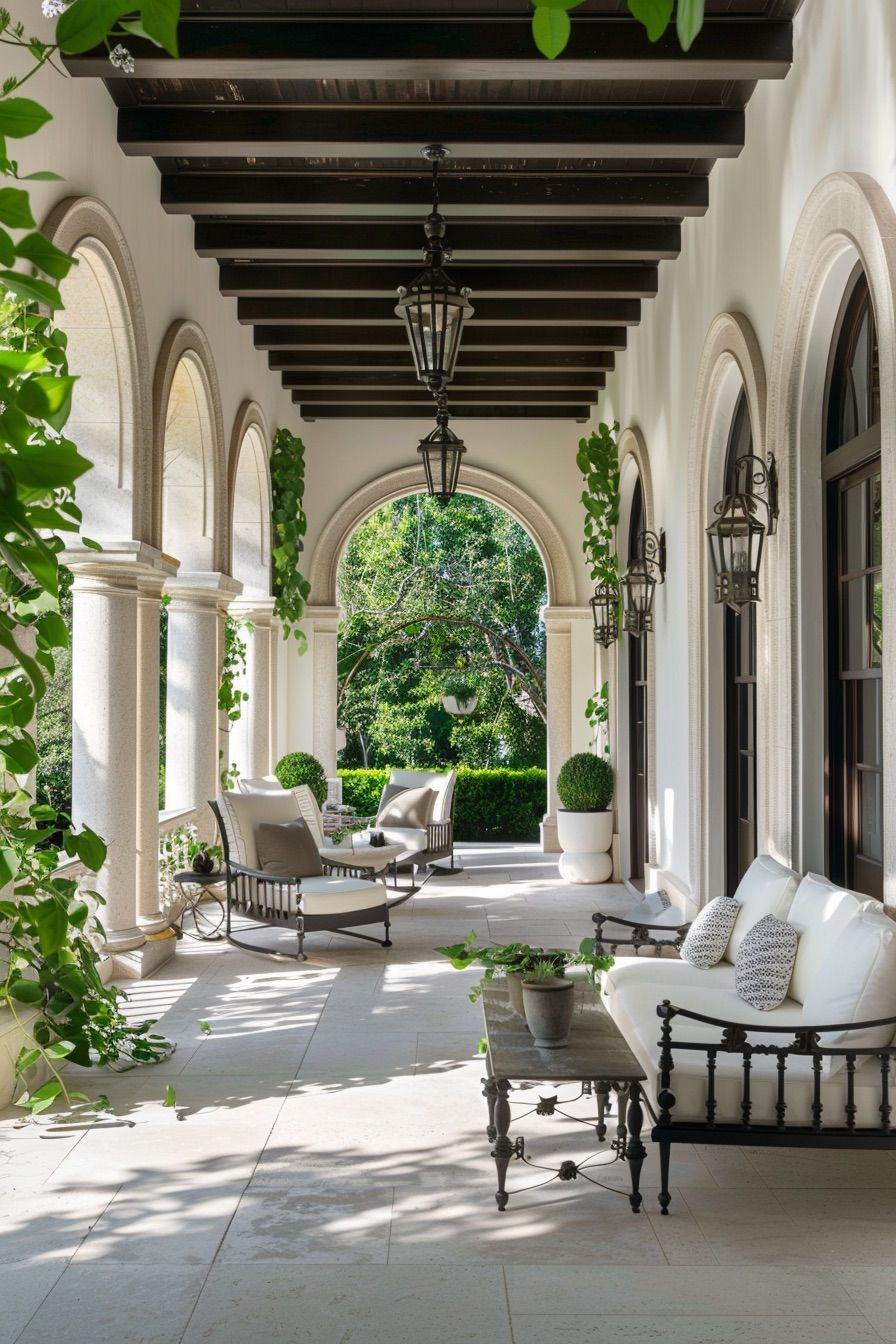mediterranean house veranda with pillars