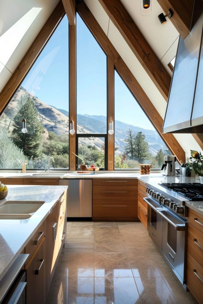 A-frame Windows in a Lofted Space