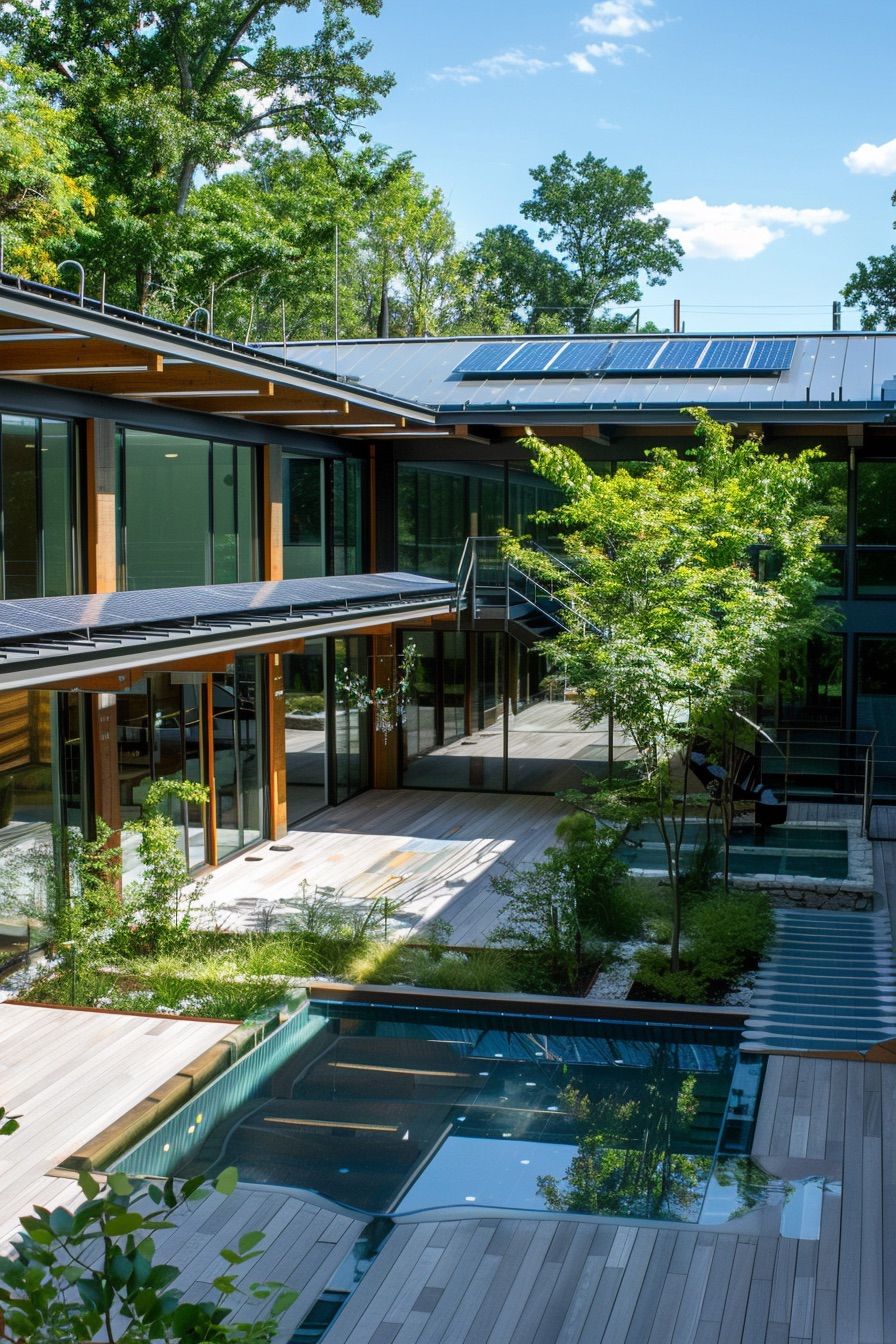 courtyard house with solar panels