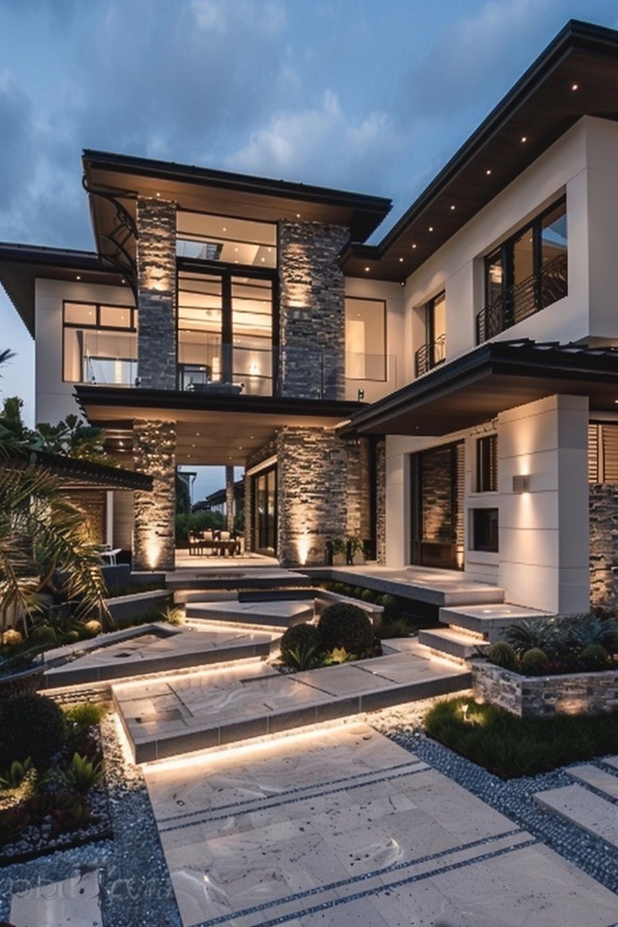 mediterranean house stone accent walls