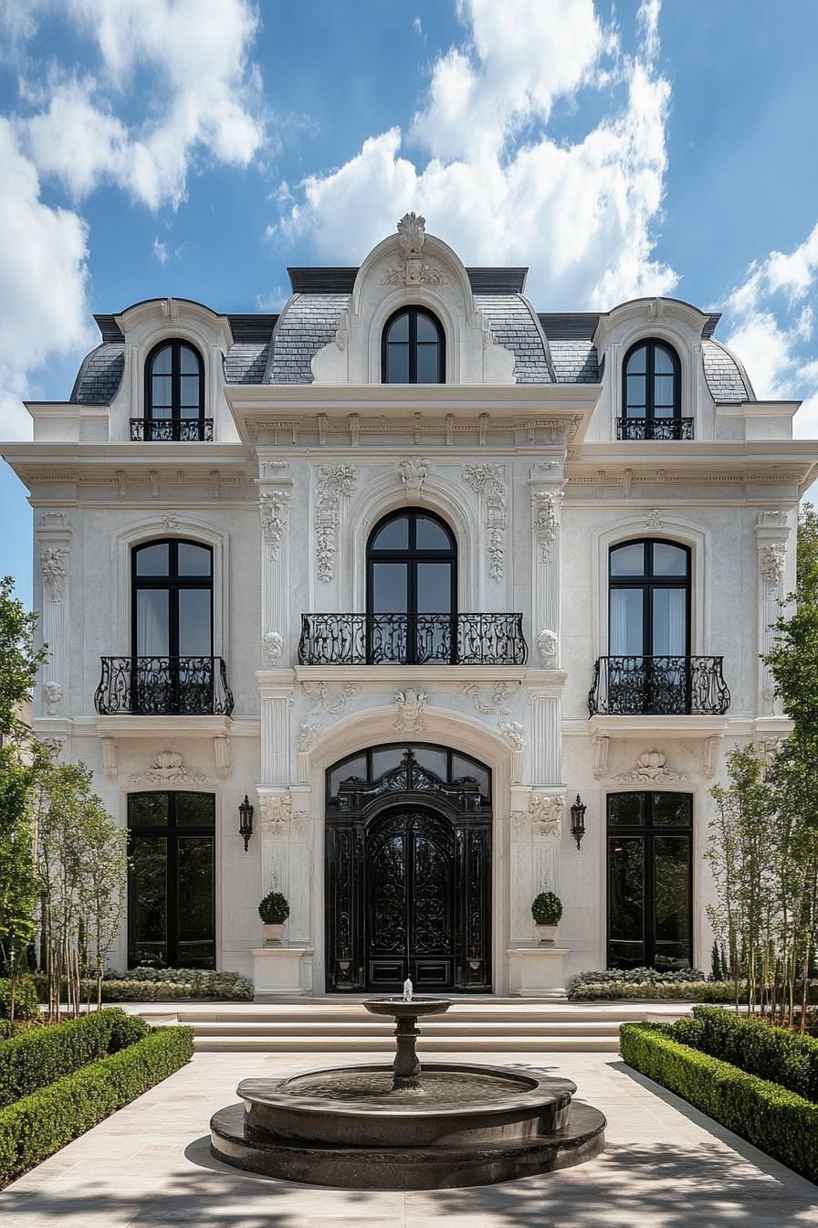 Grandiose French Mansion Under a Cloudy Sky