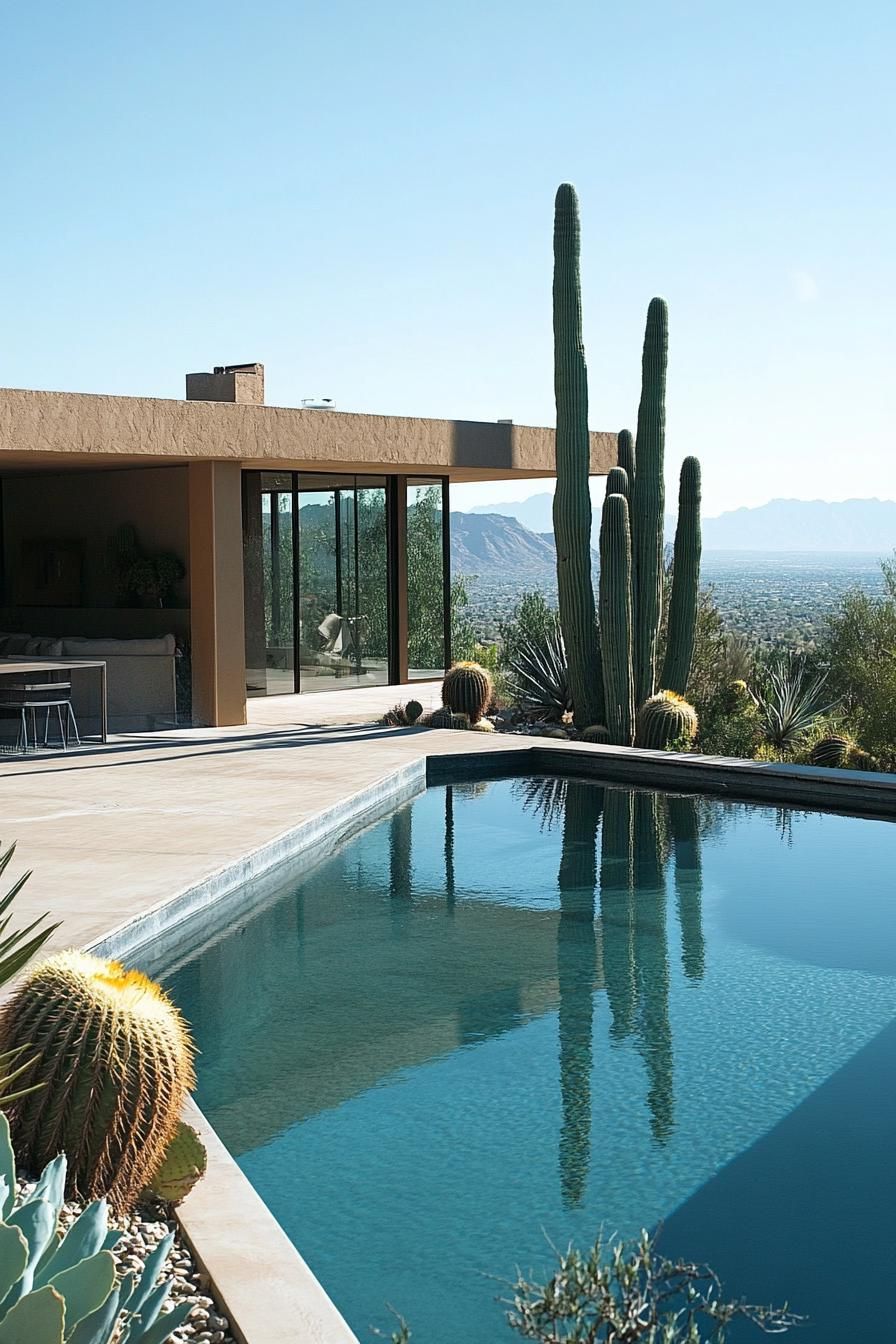 modern house backyard pool landscape with cactus garden 3