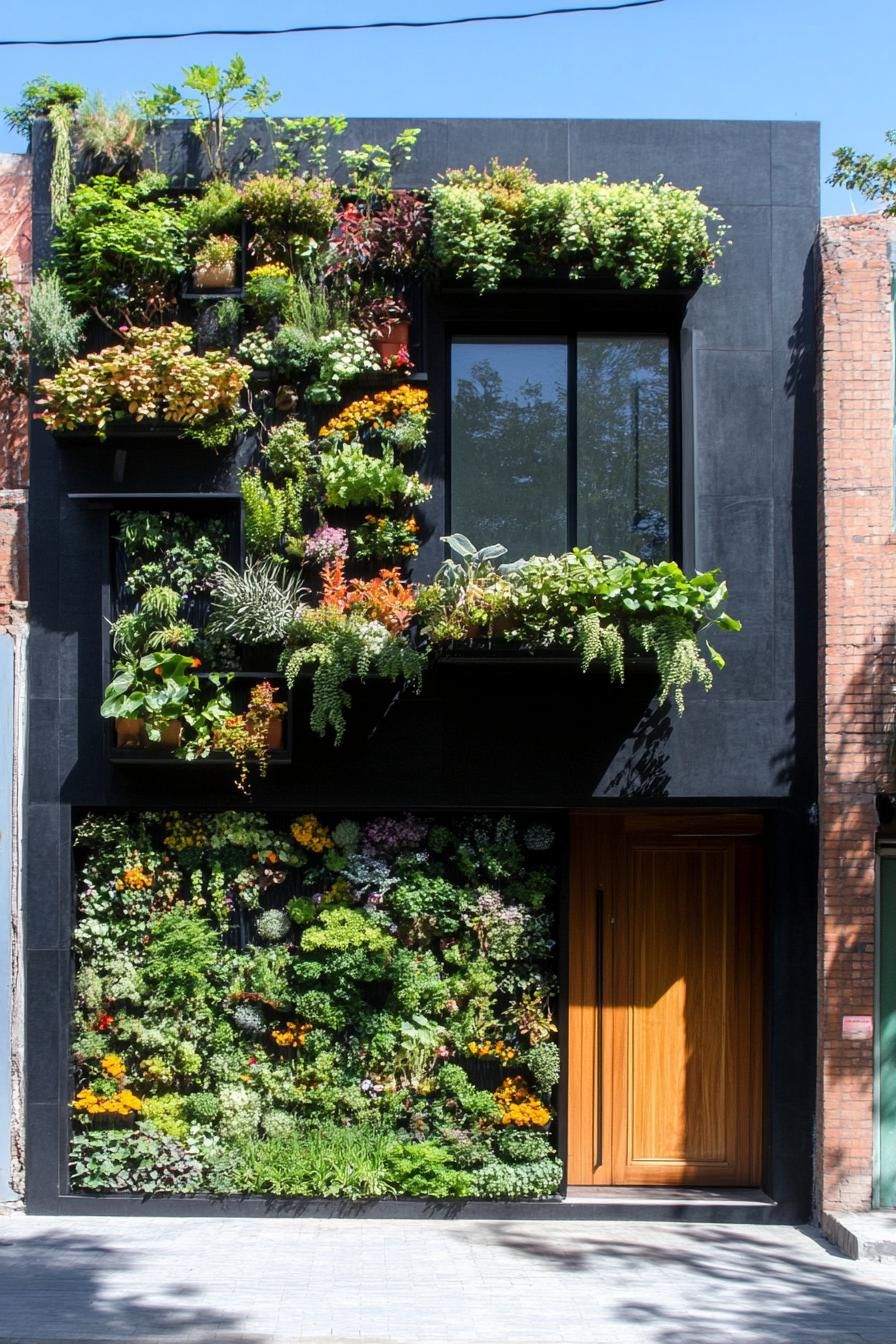 modern terrace house facade with living wall