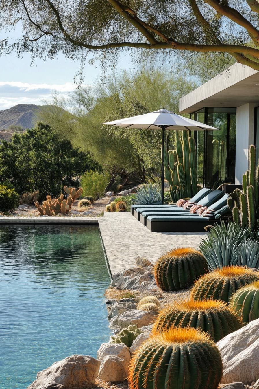 modern house backyard pool landscape with cactus garden 2