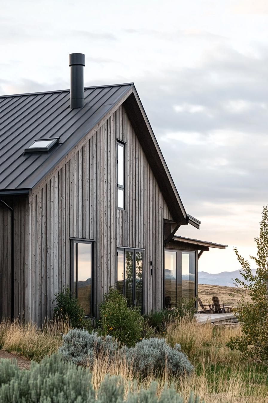 modern barn house style facade with exposed metal ductwork stunning Scandinavian terrain views 3