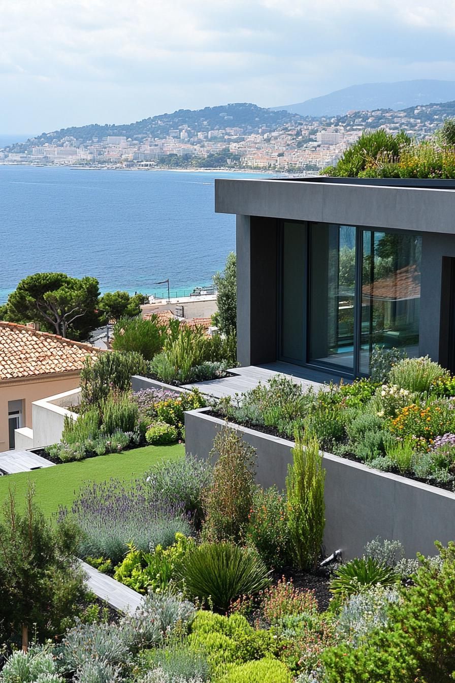 modern French house roof garden with French riviera stunning views
