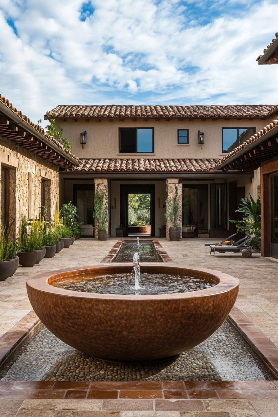 big modern Spanish hacienda with courtyard fountains 2