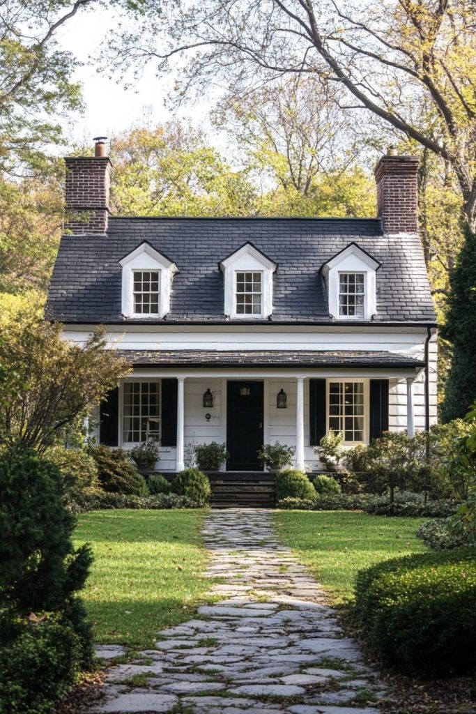 White Board and Batten Siding With Black Window Frames