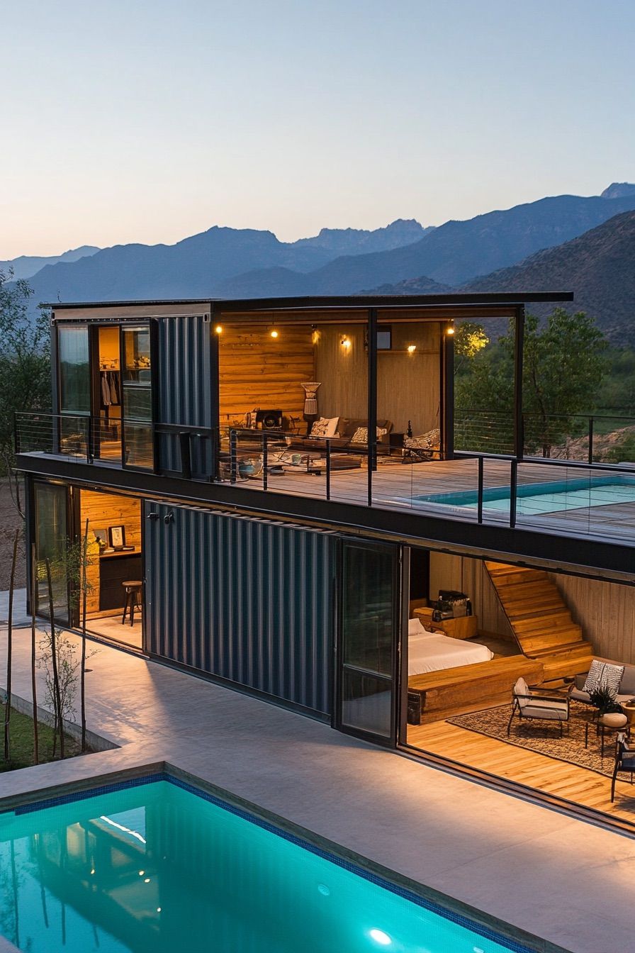 shipping container house rooftop pool 2