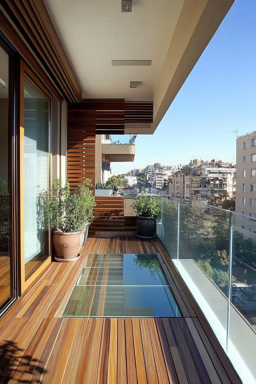 modern apartment small balcony interior with glass floor tiles 2
