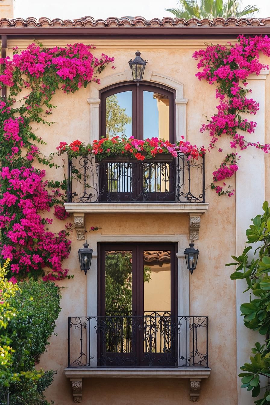 Iron Balconies With Climbing Bougainvillea