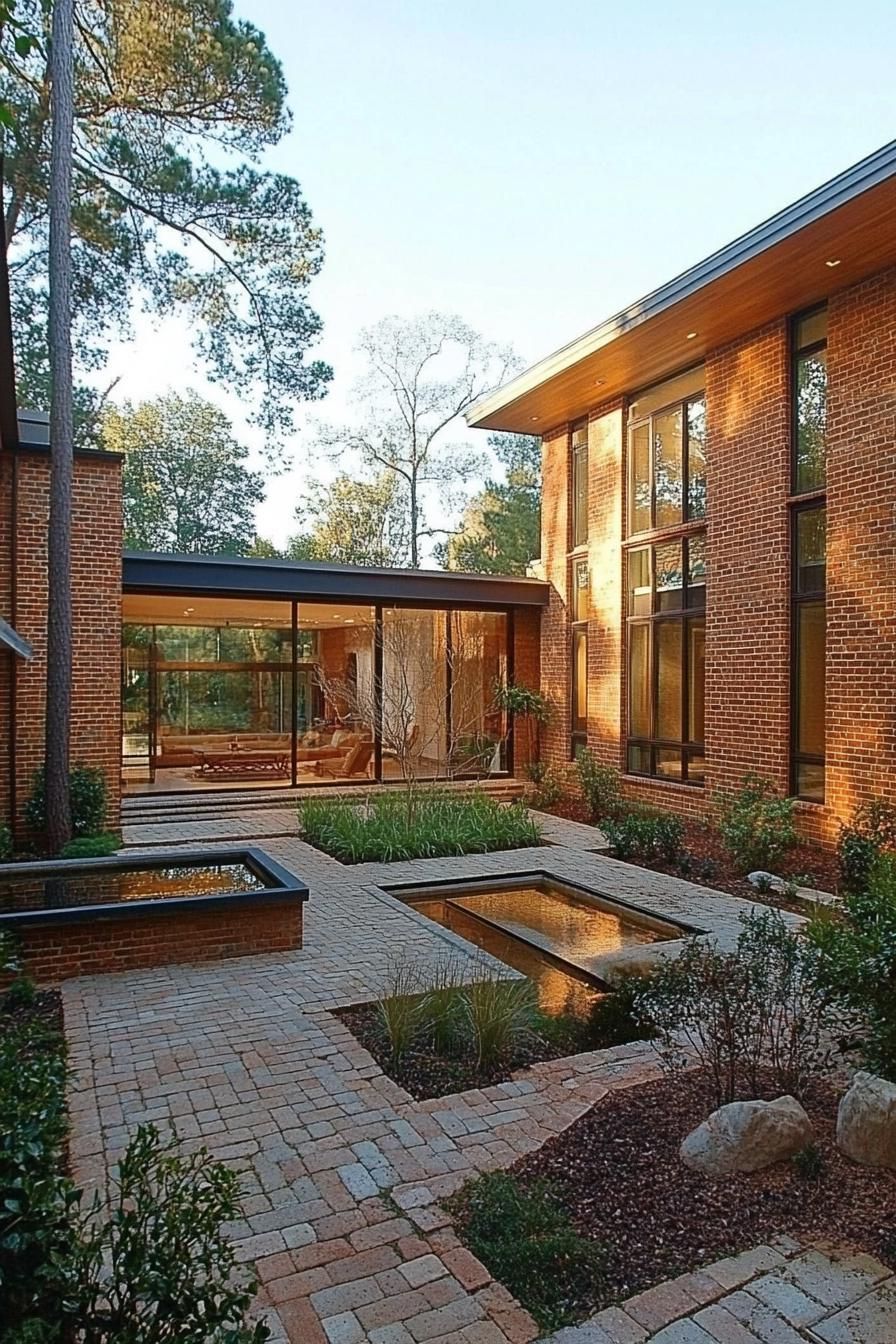 modern natural brick home courtyard 1
