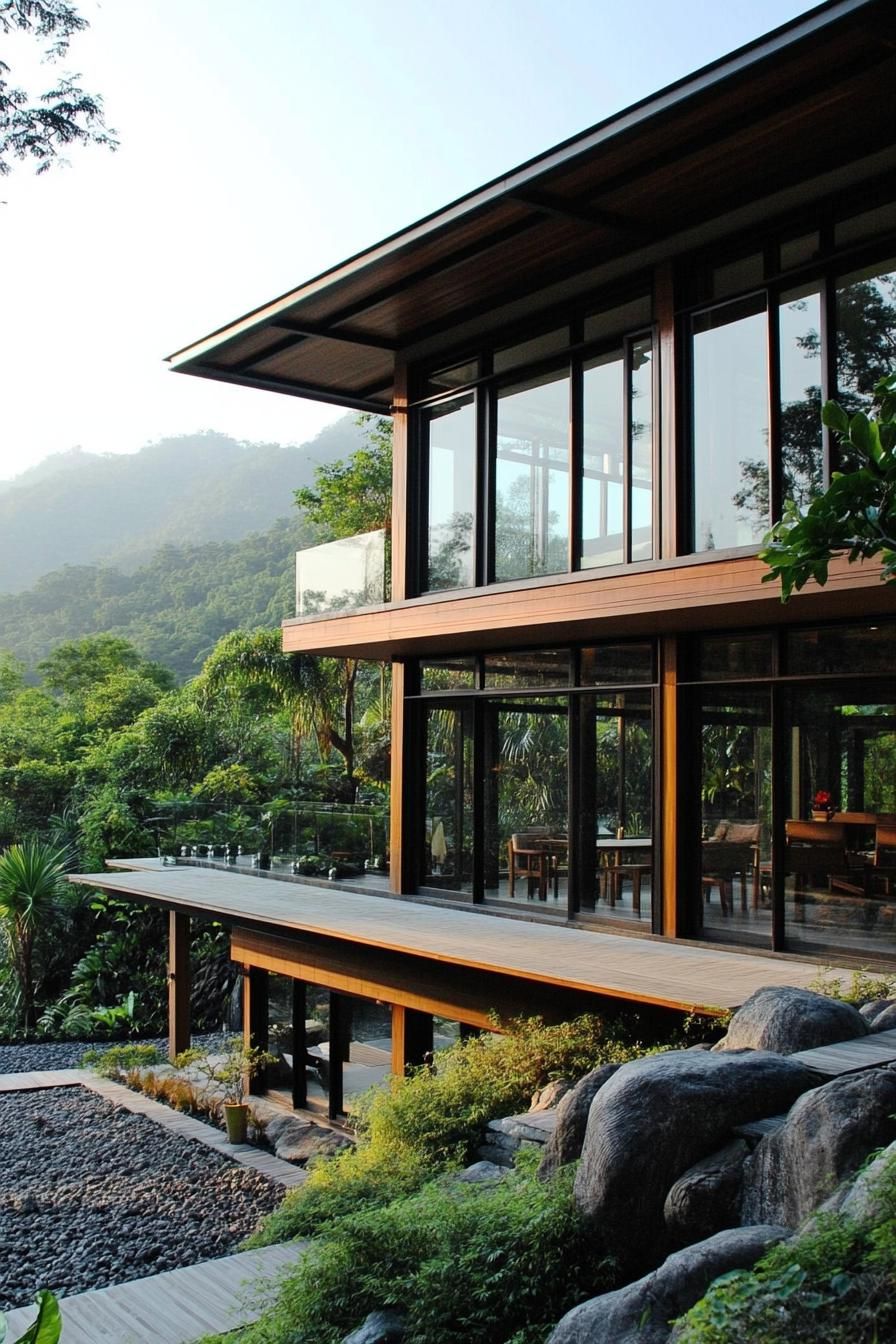 modern zen style home with large windows and panoramic tropical mountain views 3