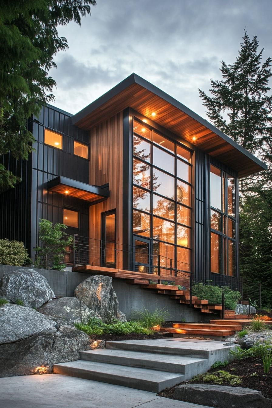 modern industrial steel and wood house in forest grove 3