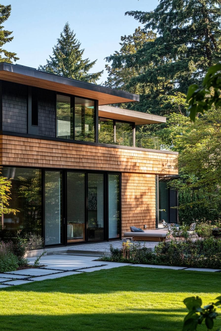 modern house with cedar shiplap exterior in mixed pattern 3