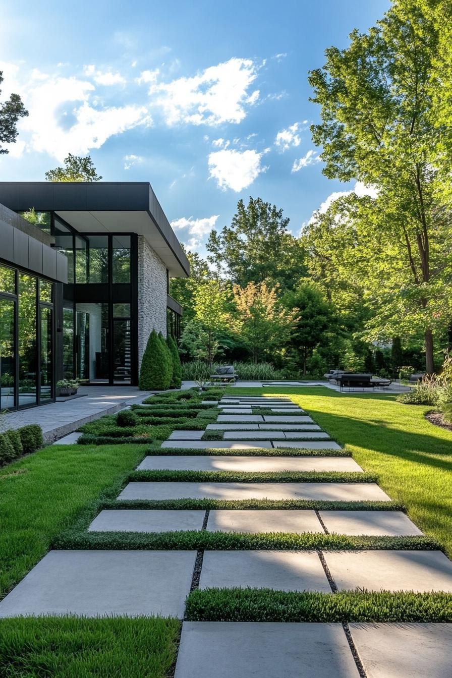 modern house yard with geometric paver path 2