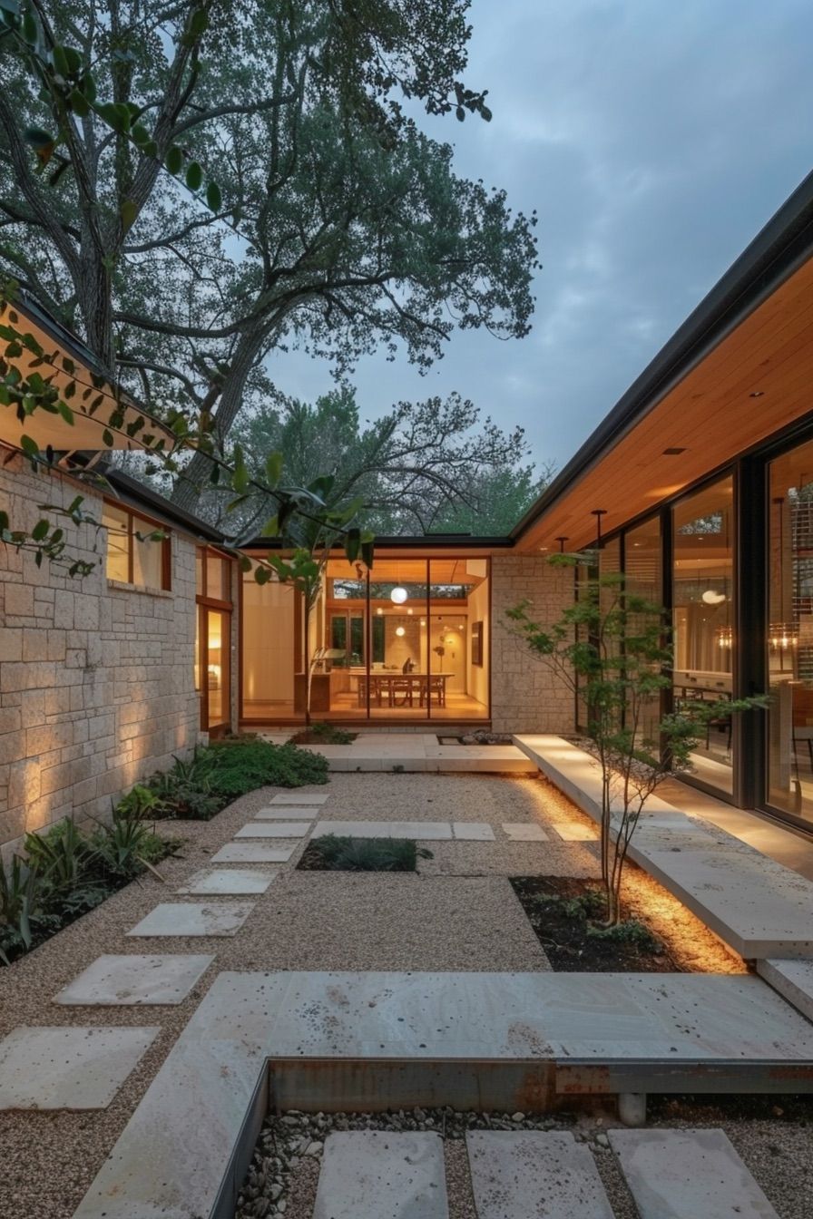 courtyard house terrace sliding glass doors