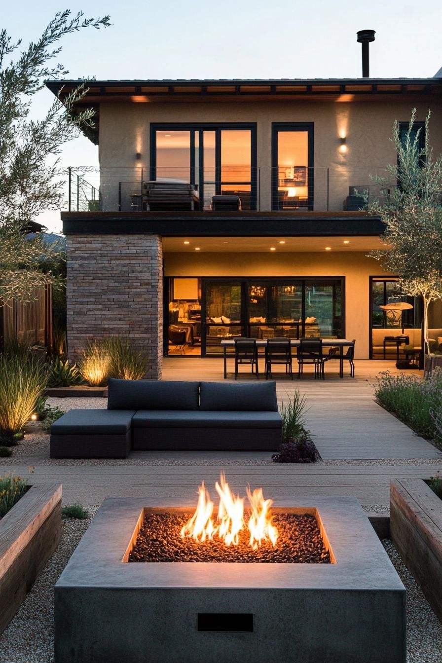 modern house yard firepit lounge area 2