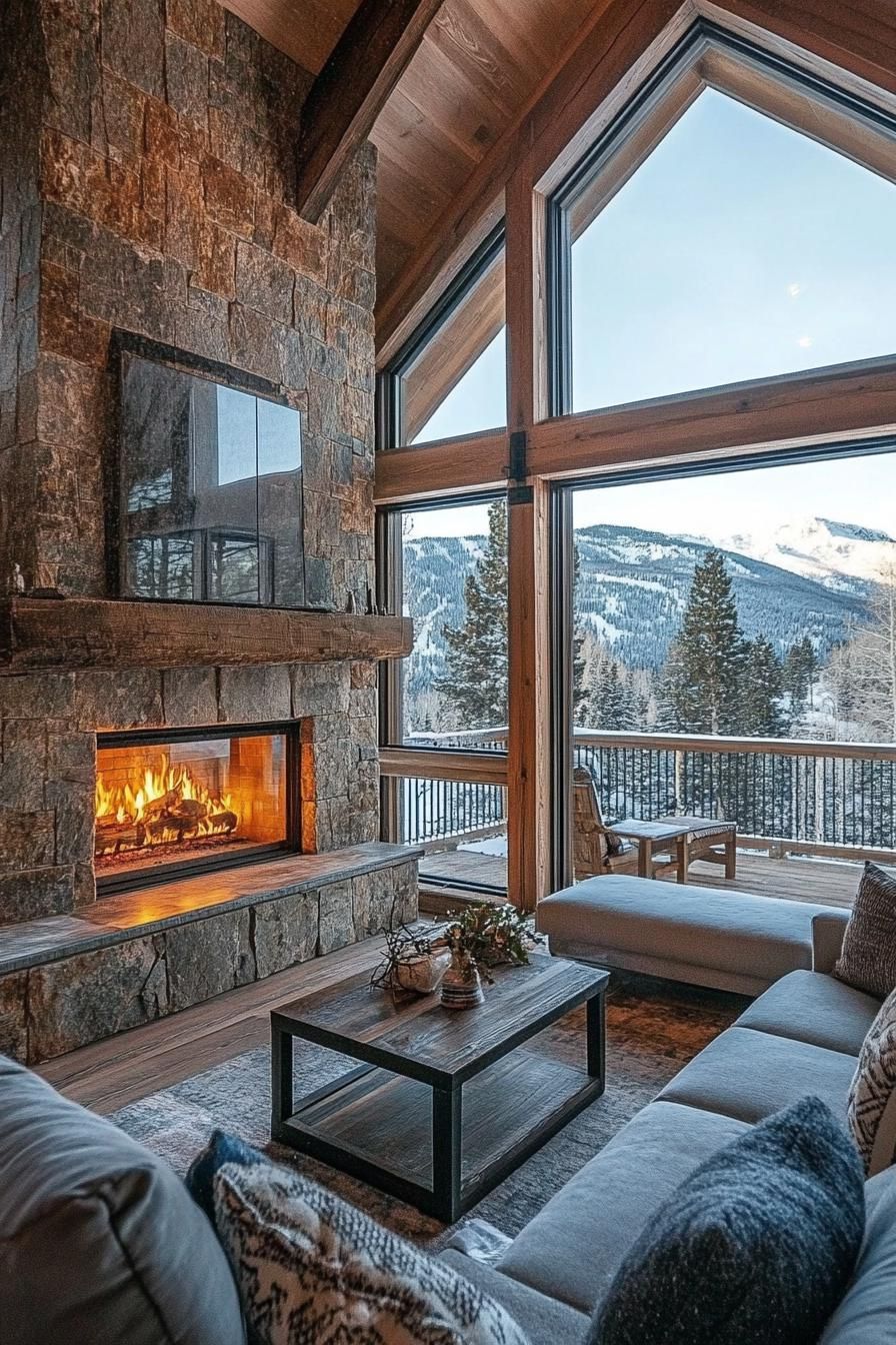 Cottage-style Mountain House With a Corner Stone Fireplace