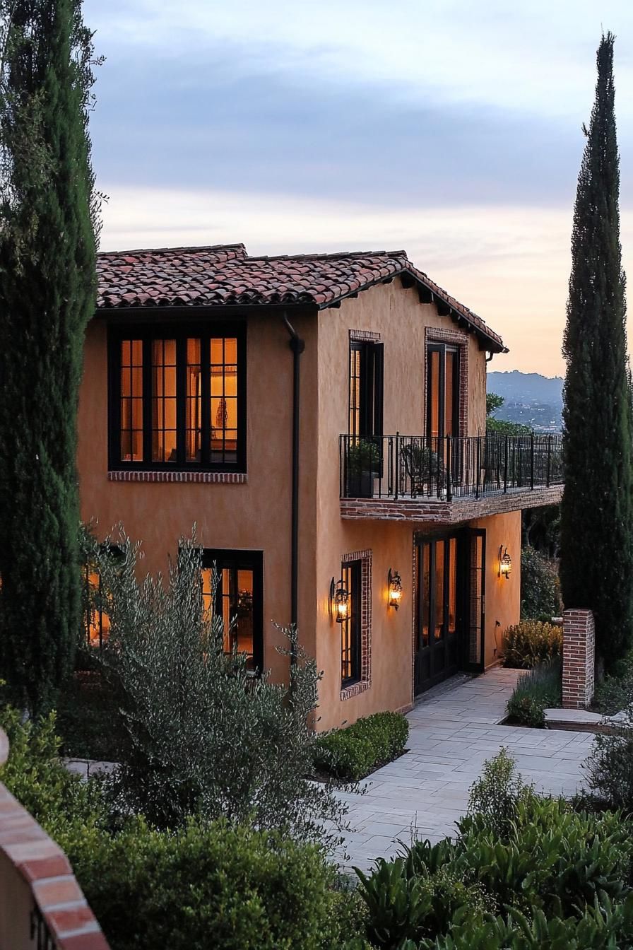 modern Tuscan house with brick and stucco facade