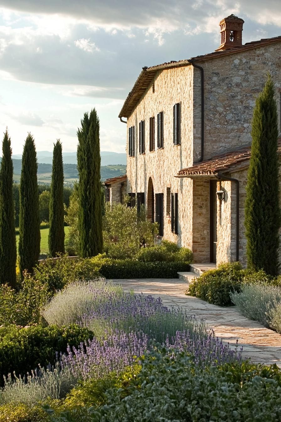 Charming Tuscan Stone House with Cypress-Lined Pathway