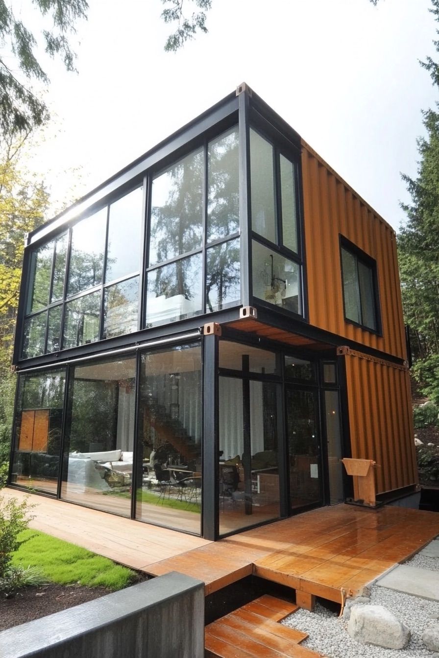 shipping container house glass walls 4