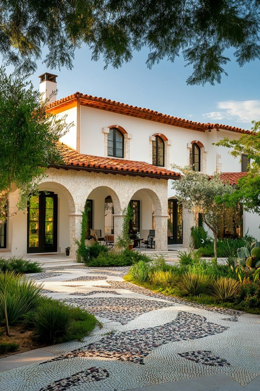 Elegant Mediterranean Villa with Mosaic Pathway