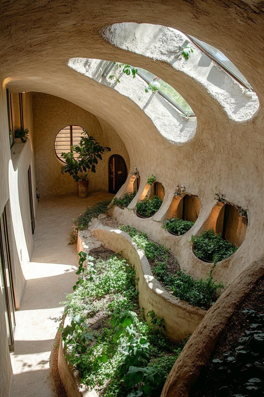 high angle view of an earth sheltered hillside house with inner courtyard and skylights 2