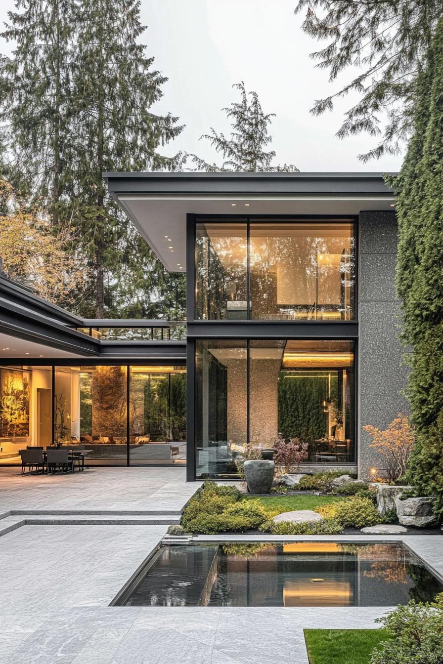 Luxury Villa with Glass Facade and Tranquil Garden