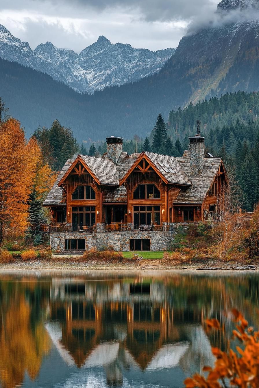 Mountain Mansion Reflecting on Tranquility