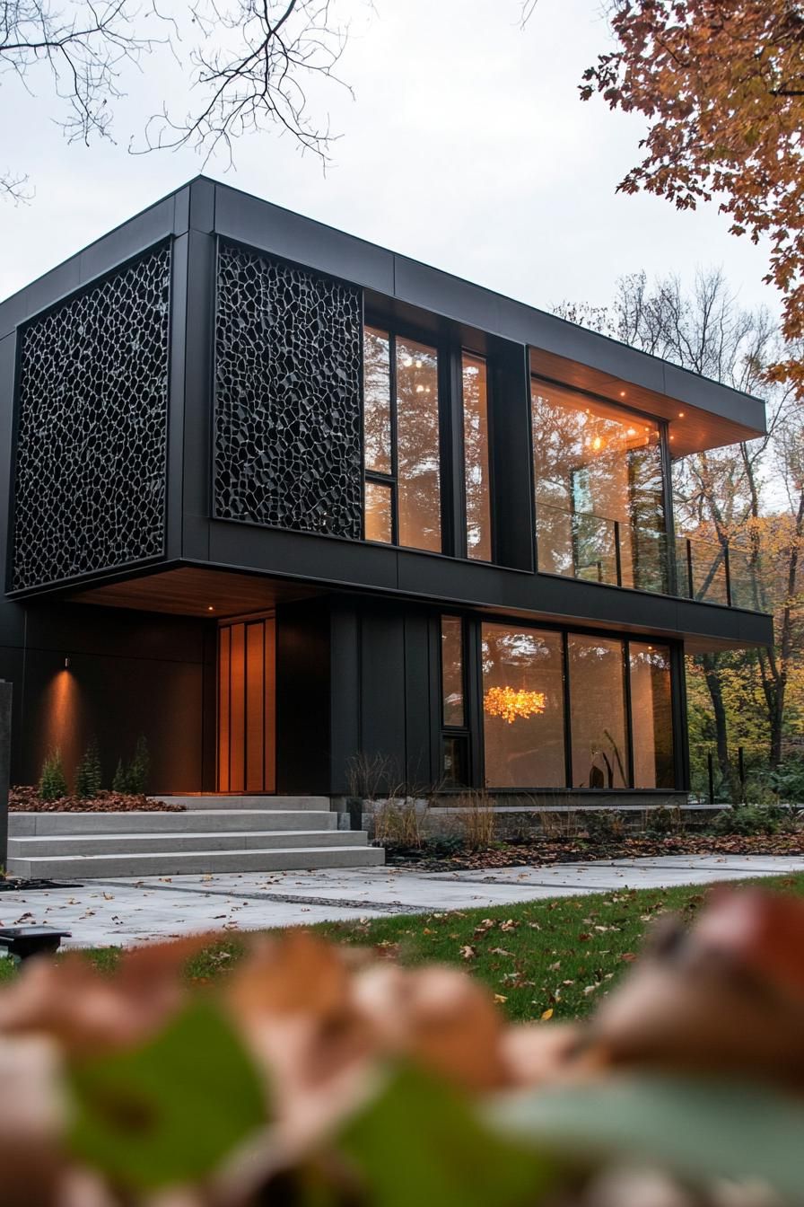 80s house exterior modern renovation facade with hexagon metal accent panels 2