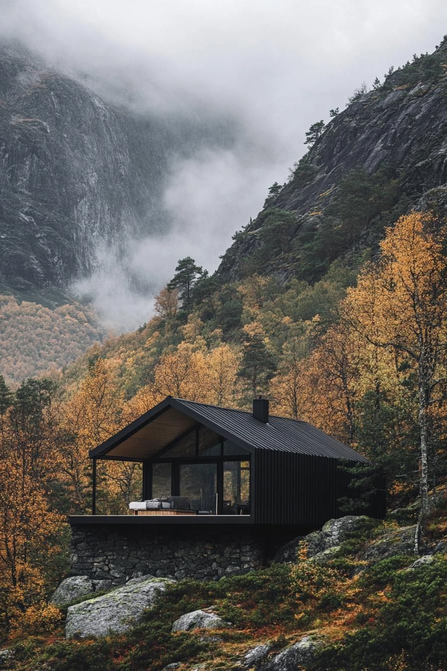 Matte Black Steel Cabin With Rooftop Solar Panels