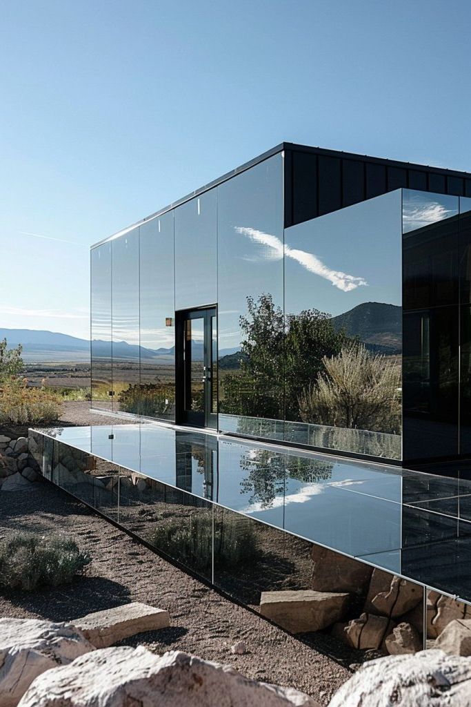 mirror cabin in the mountains