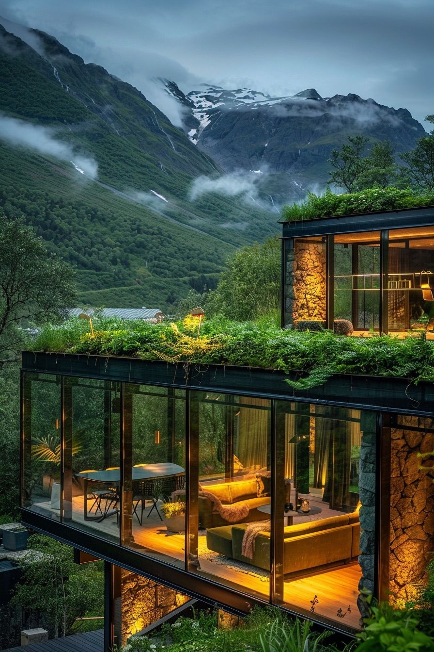 green roof cabin