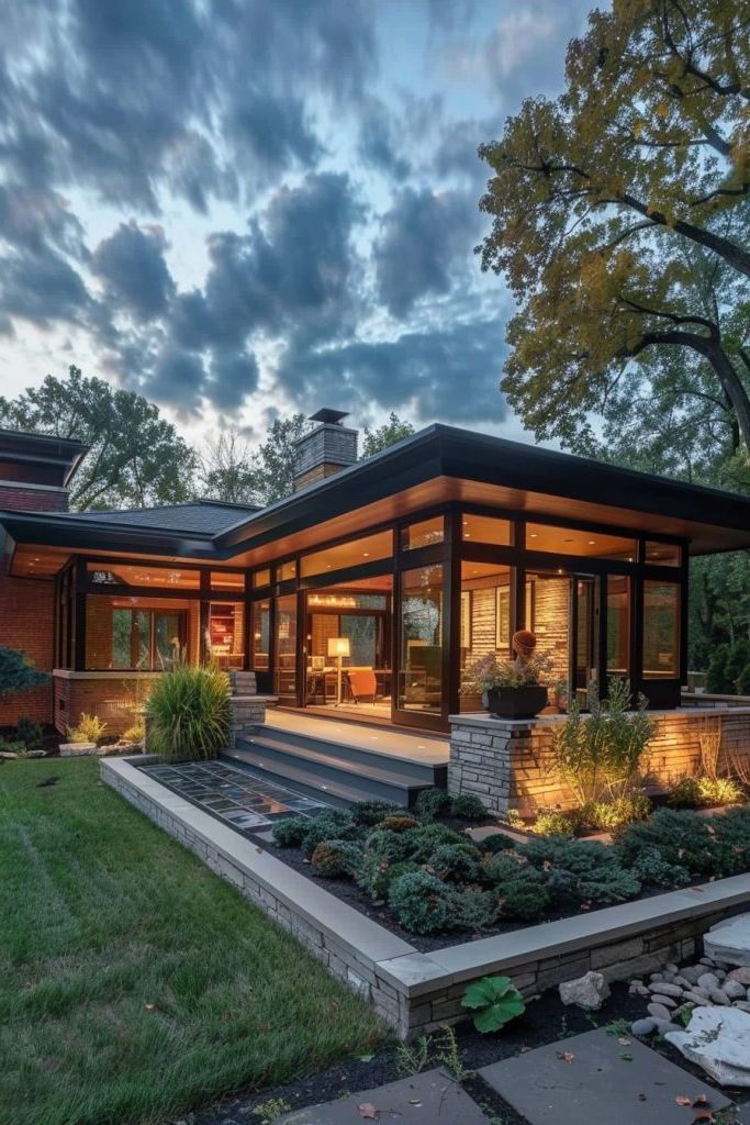 Prairie-style Home, Modern Glass Pavilion