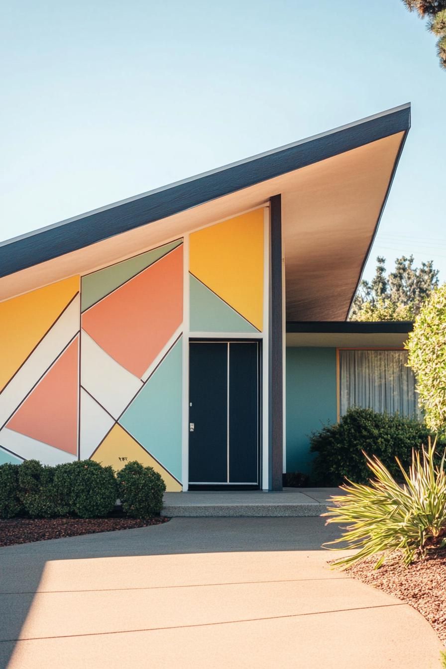 mid century modern 1950s style house geometric facade with pastel colors 2