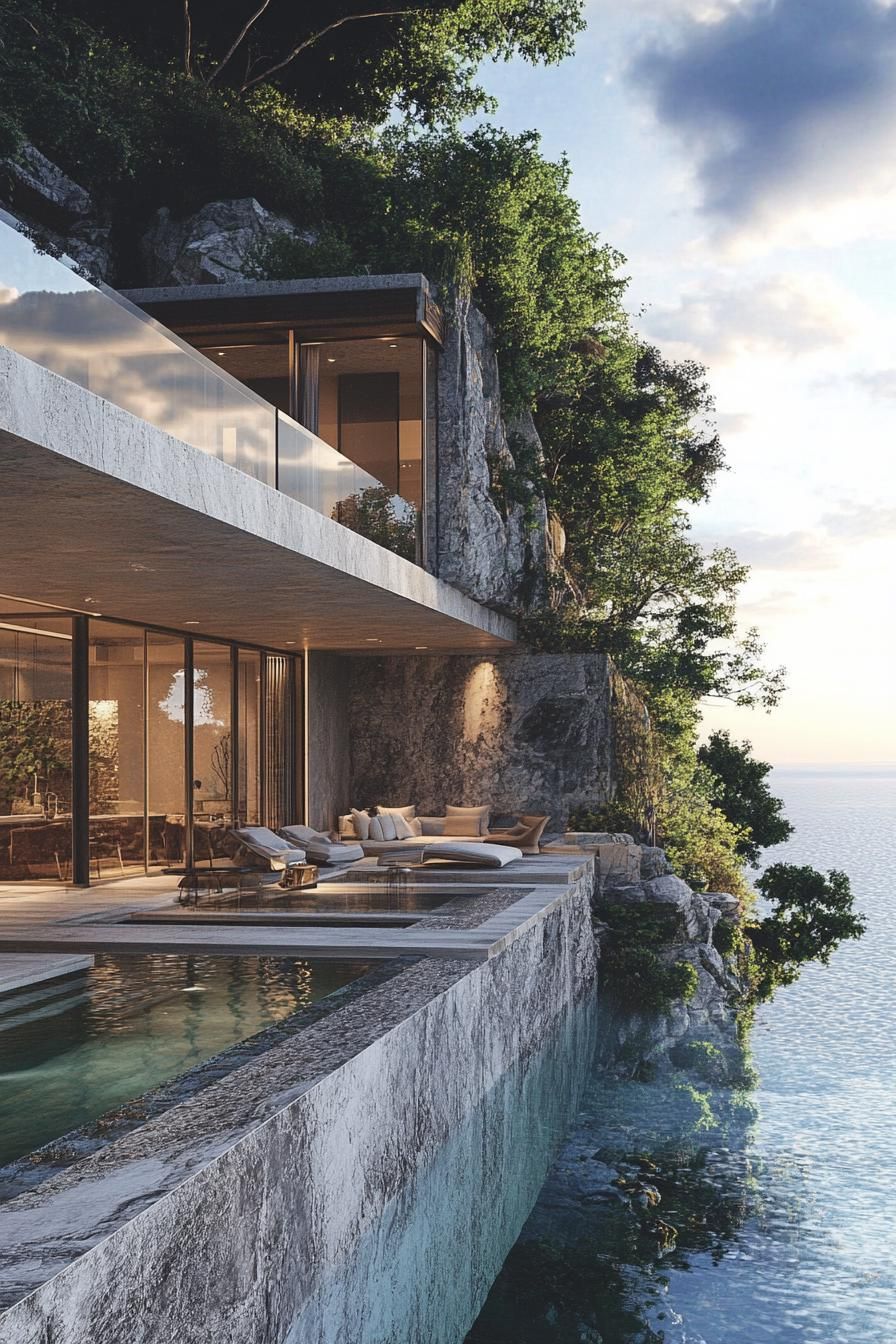 cliffside luxury villa with huge covered terrace geometric facade and infinity pool 2