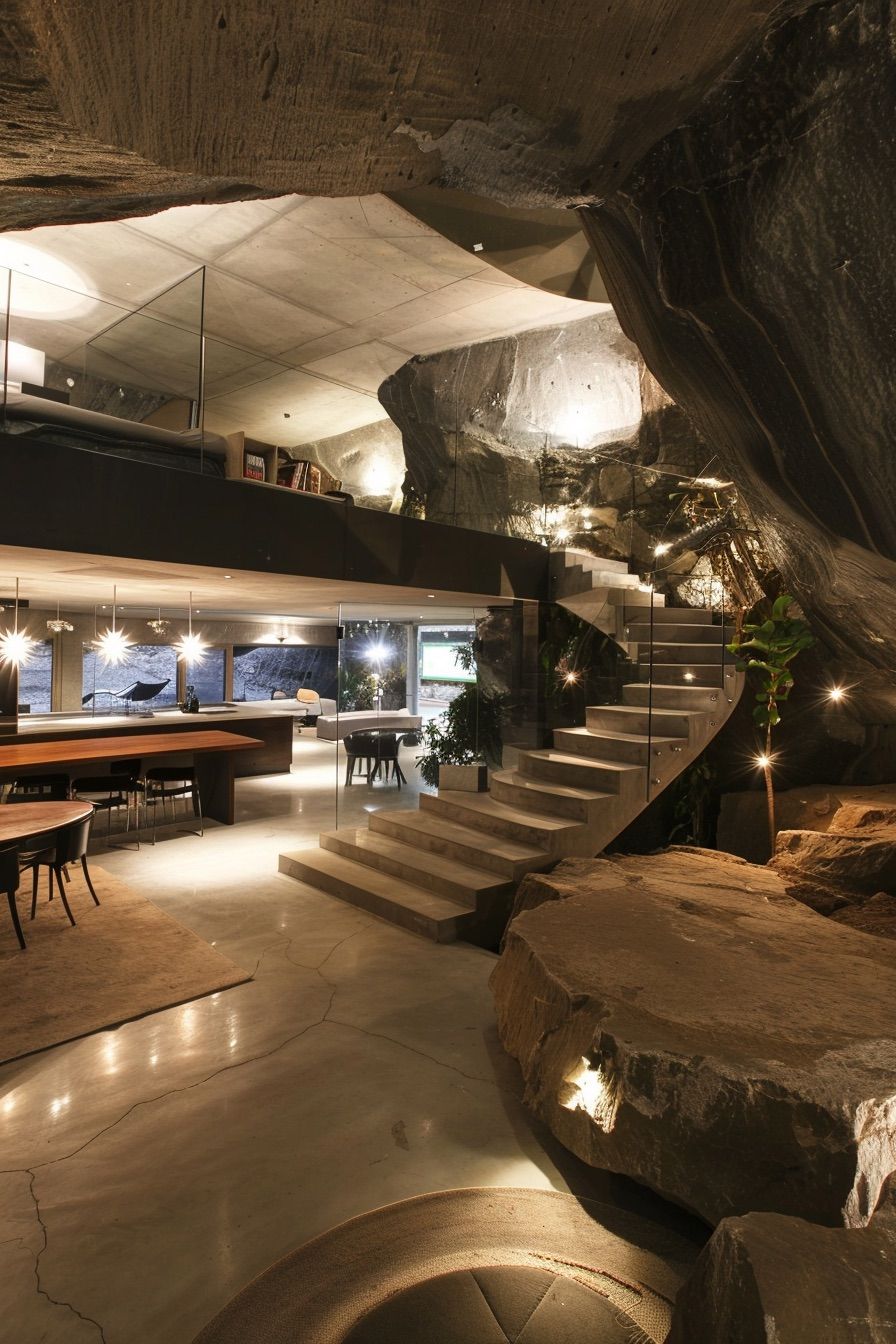 undergound home with rock features