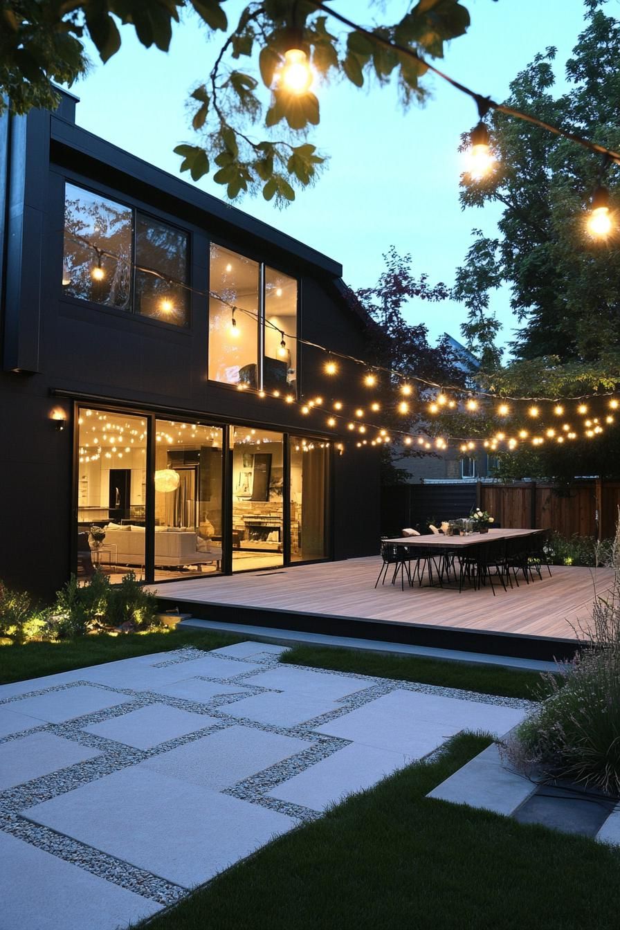 modern house yard with string LED lighting 3
