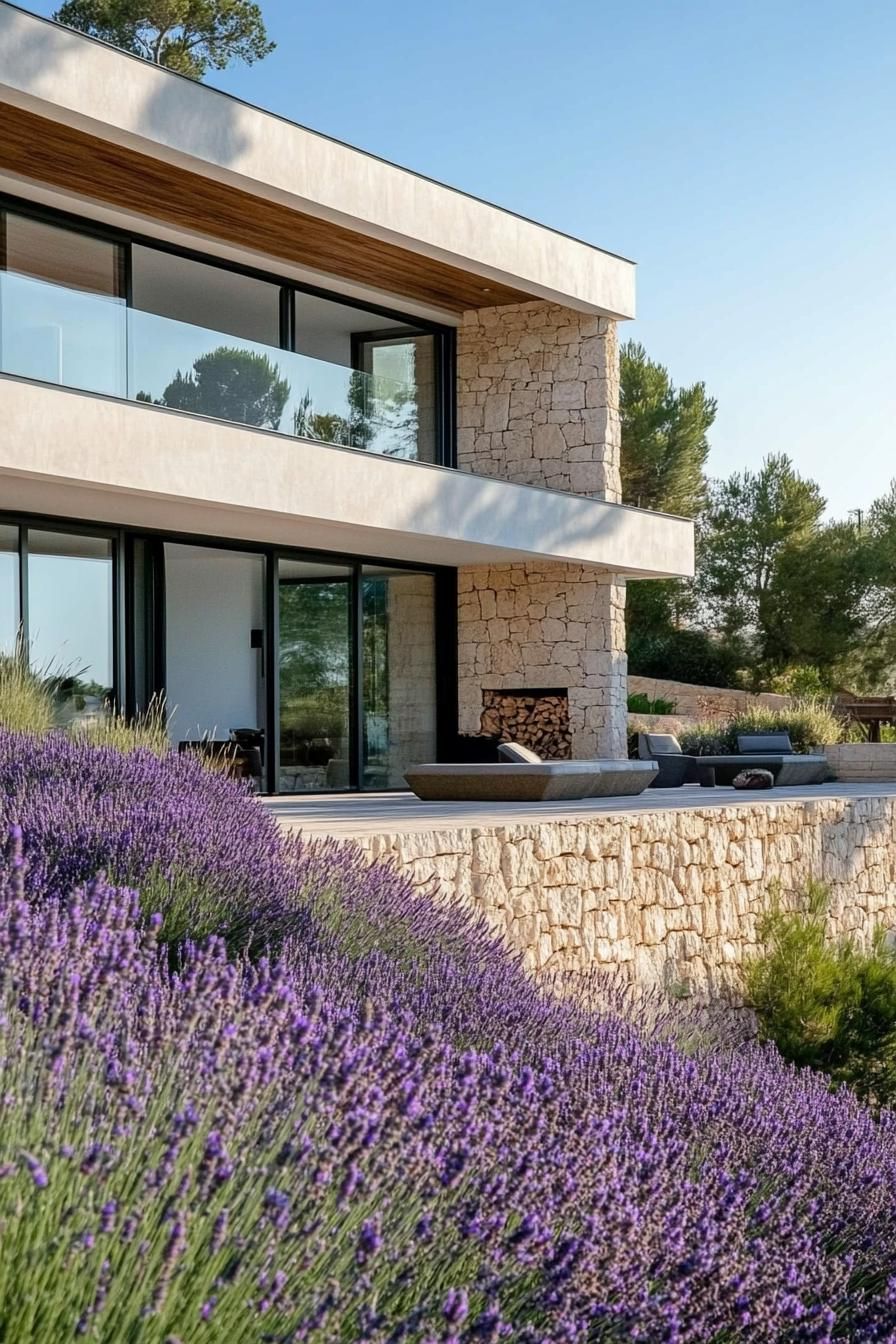 big modern French riviera house with lavender gardens