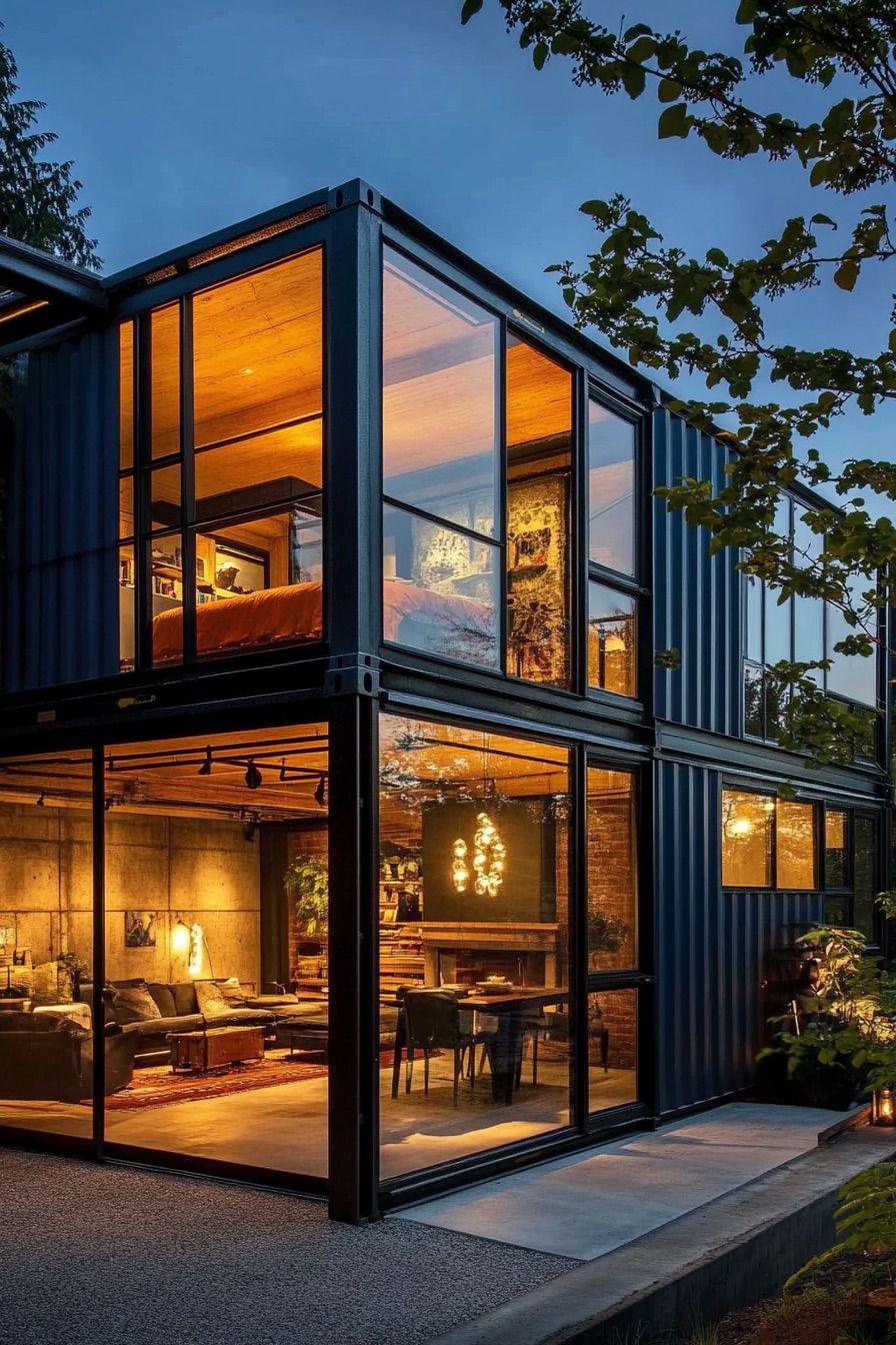 shipping container house glass walls 2