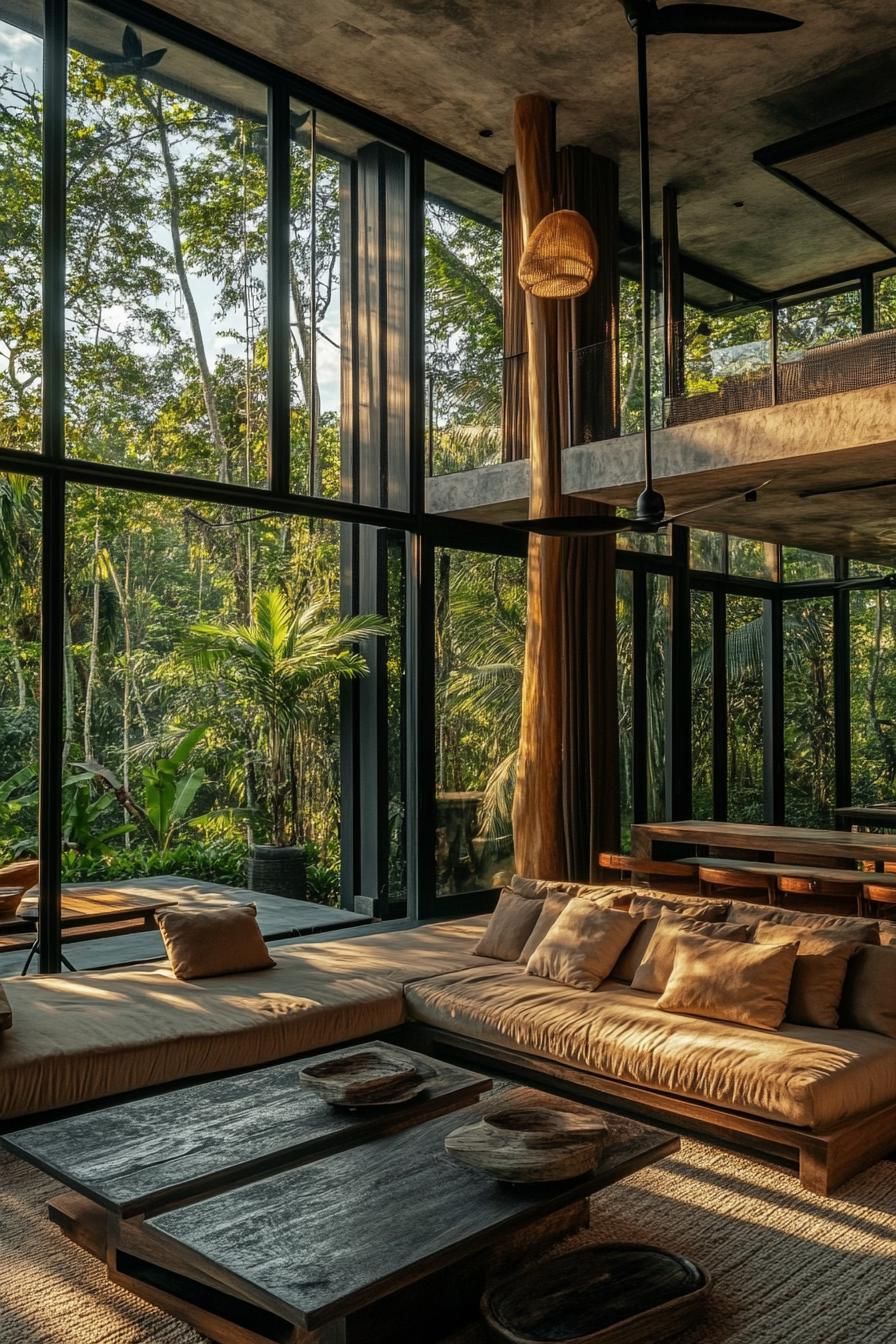 sustainable luxury villa in lush tropical jungle