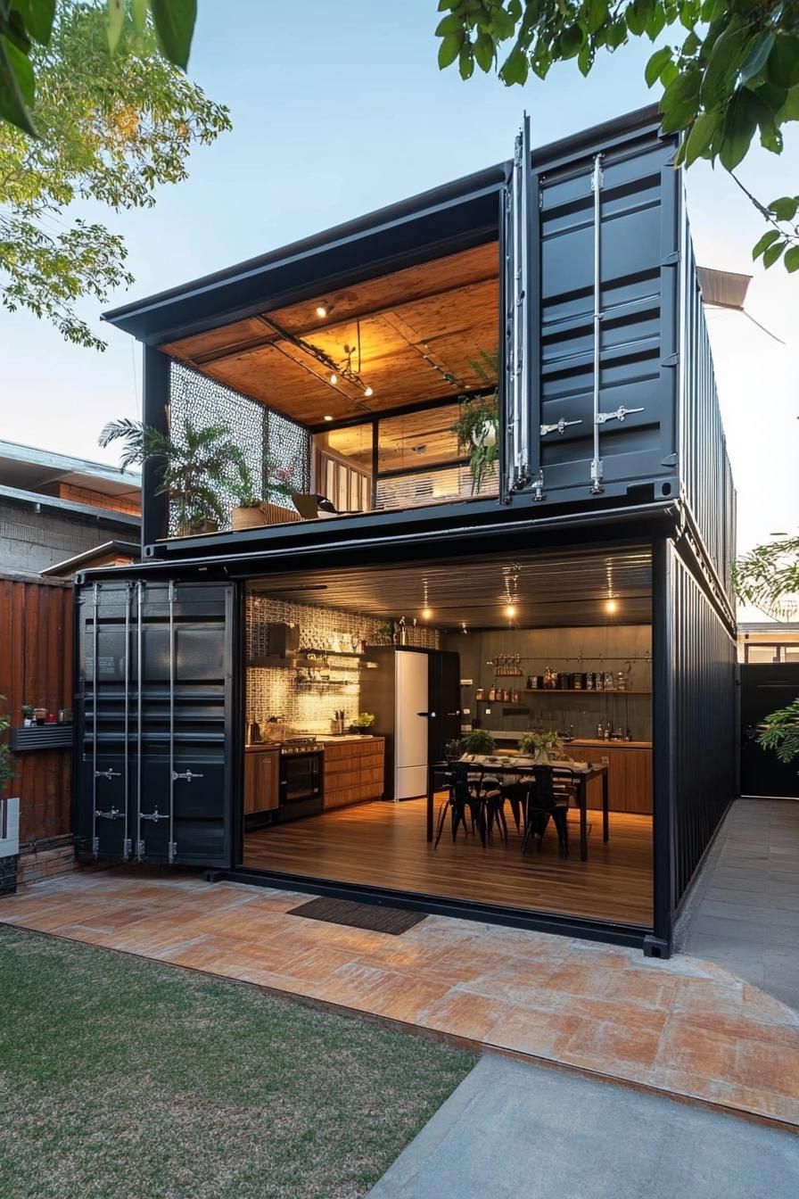 modern terrace shipping container house with metal cladding 3